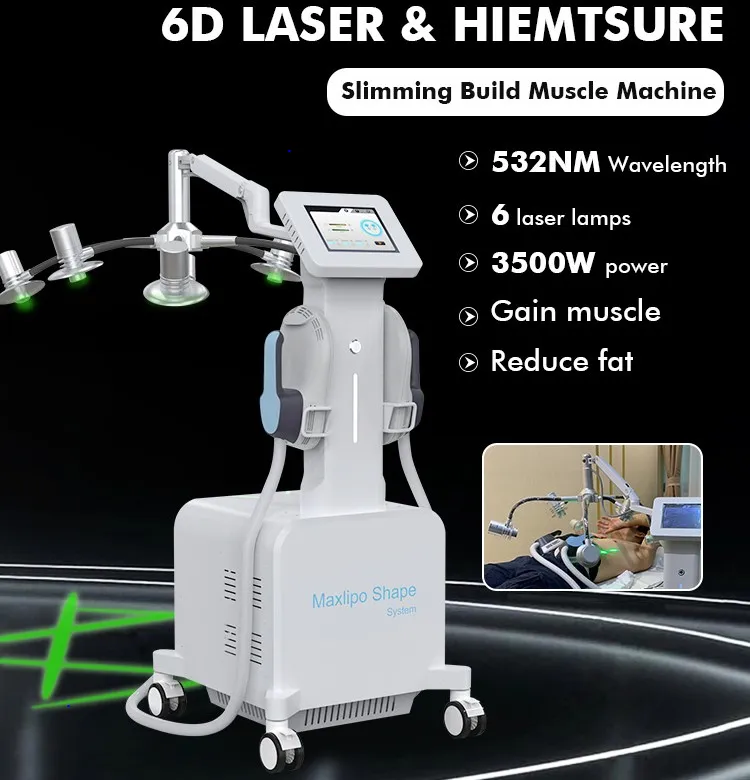2023 MAXLIPO 6D LipoLaser Minceur Machine HI-EMT 2 en 1 Stimulateur musculaire EMS électromagnétique de haute intensité Perte de poids Mise en forme du corps Réduire la graisse Dispositif laser