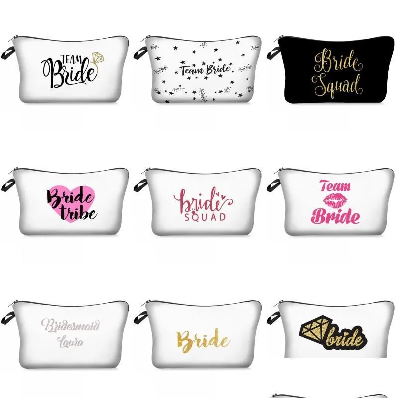 Storage Bags Bride Makeup Bag Digital Printed Bridesmaid Gift Wedding Women Casual Purse Hanging Cosmetic Pouch Drop Delivery Home G Dhw7N