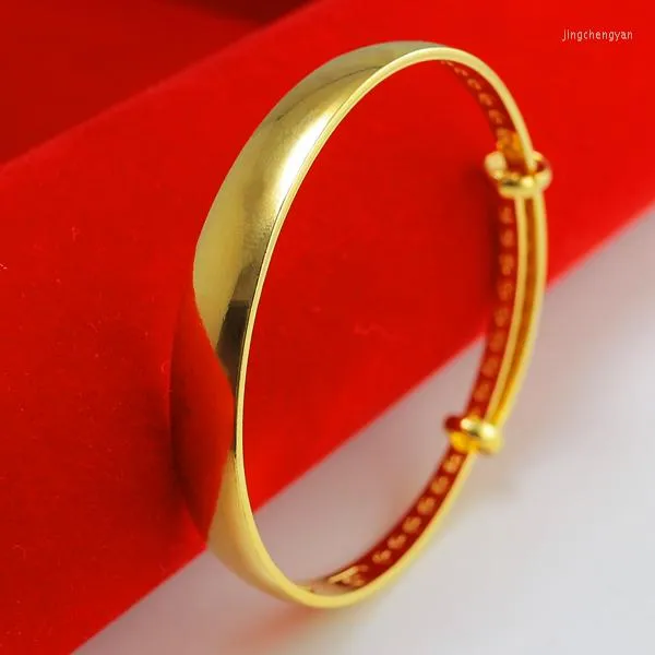 Bileklik ayarlanabilir Dubai 18K Gold Bangles 9mm genişlikli kadınlar Düzgün bilezikler Afrika Avrupa Etiyopya kızları mücevher gelin hediyesi