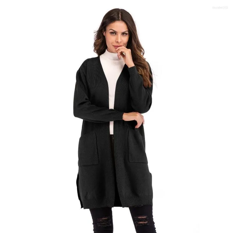 Women's Trench Coats YYFS 2022 Fashion Cotton Women's Autumn Solid Color Long Knitted Jacket Sleeve Double Pocket Women Coat Clothing