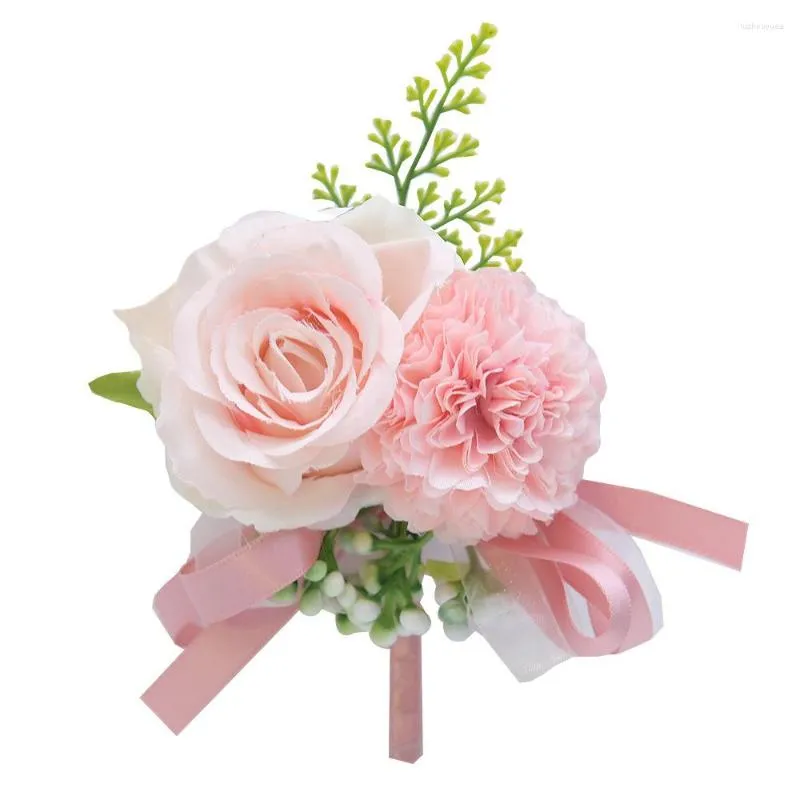 Flores decorativas Men Girl Boutonniere Groom Pins Cerimônia de Seda de Seda Rosa Broche de Flor de Flor de Broche de Bridal