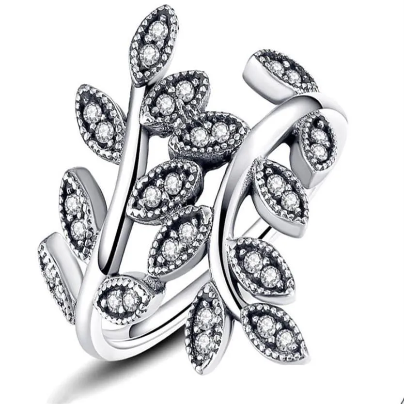 Anneaux De Bande Cz Diamant 925 Sterling Sier Bague De Mariage Ensemble Boîte D'origine Pour Pan-Dora Feuilles Étincelantes Femmes Filles Cadeau Bijoux W164330 Dhtqj