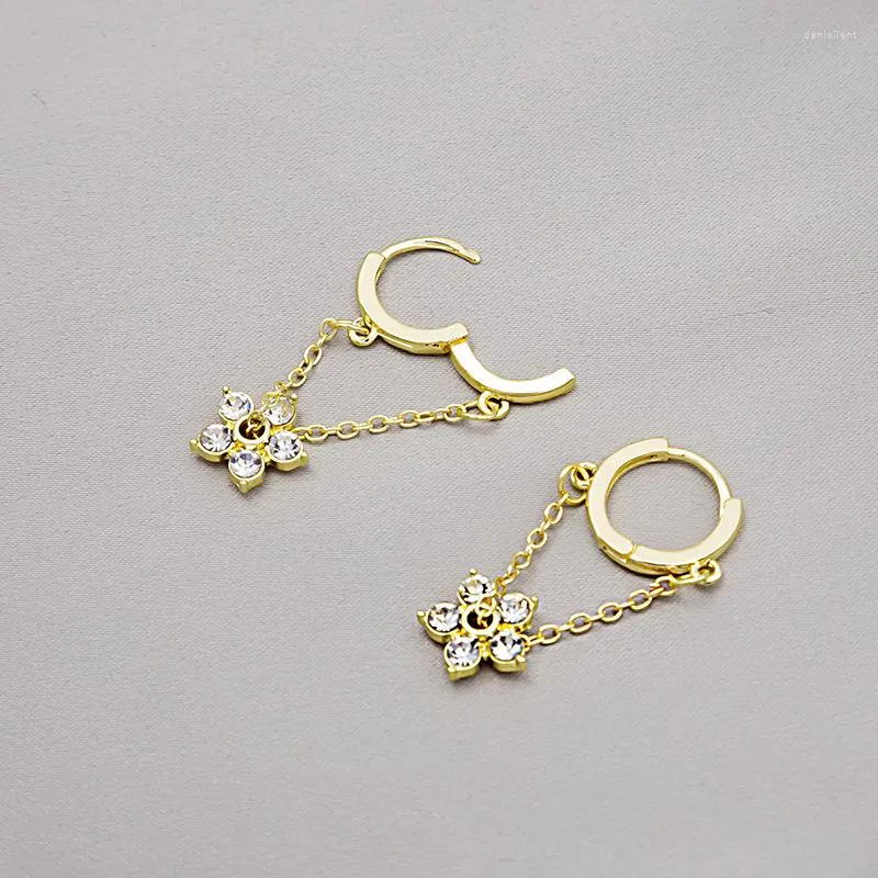 Boucles d'oreilles cerceaux WTLTC 2022 Fashion Drop petite fleur de Cz pour les femmes liens suspendus brillants charmes cerceaux bijoux délicats