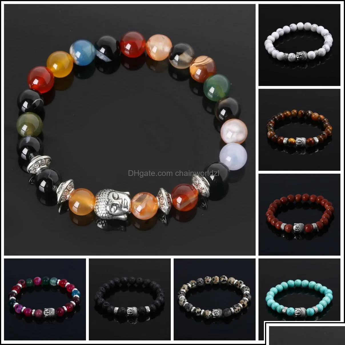 Charm armband charm armband smycken mens lyxpärla natursten ankare pärlstav buddha armband för män kvinnor lava chakra droppe othy