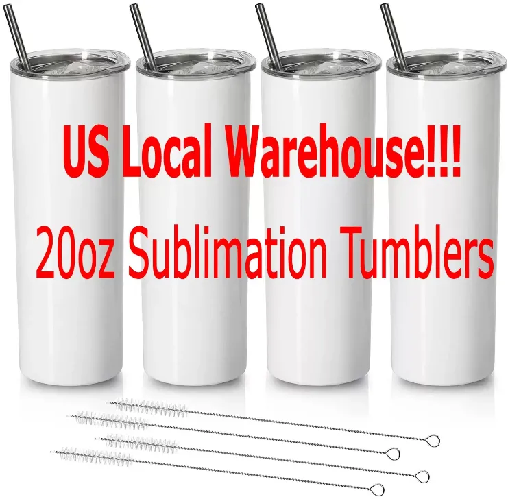 US Stock 20oz Sublimation مستقيم Tumplers Blanks أبيض 304 الفولاذ المقاوم للصدأ فراغ معزول Slim DIY 20 أوقية كوب كوب كوب القهوة SS1110