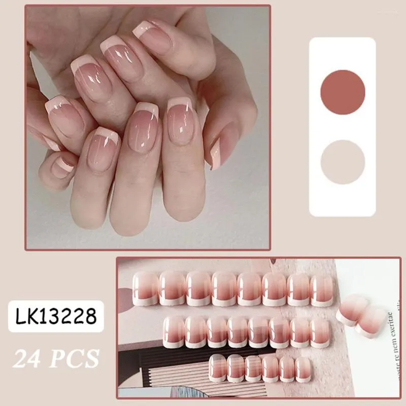 False Nails High Quality 24PCS Midi Press On Gradient Pink Sweet Style Full Coverage Artificial With Jelly Gel/Glue