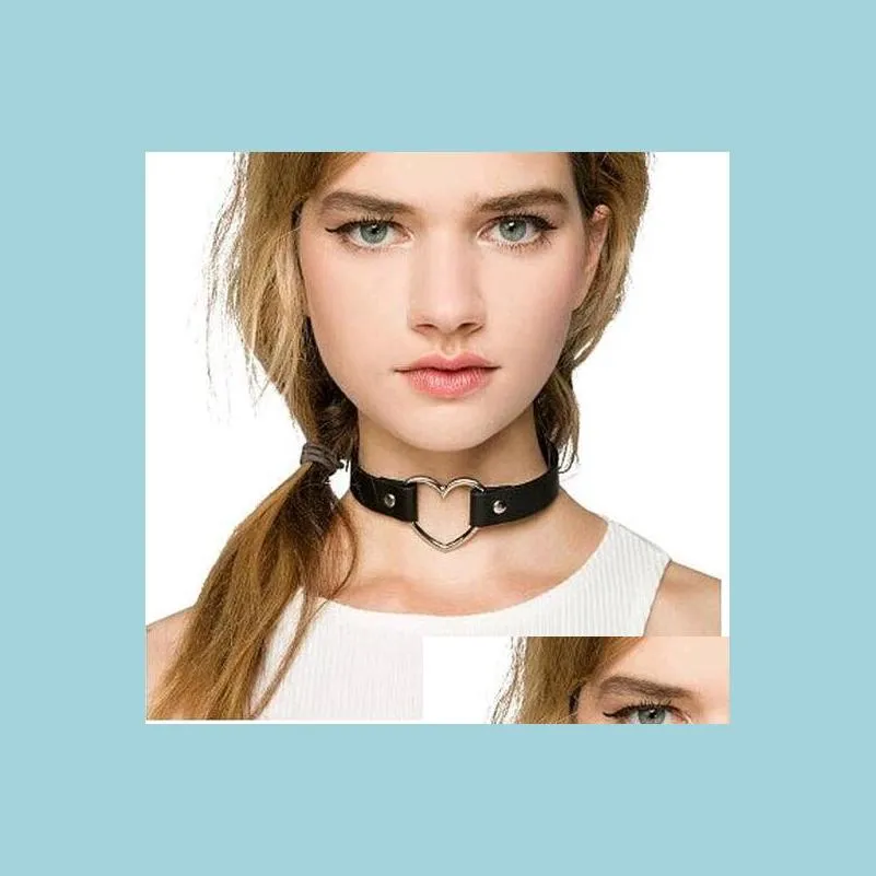 Chokers blandar färg svart pu läder nackkedja punk kärlek hjärta persika vridmoment choker halsband japanska smycken bk grossist drop deliv dhos7