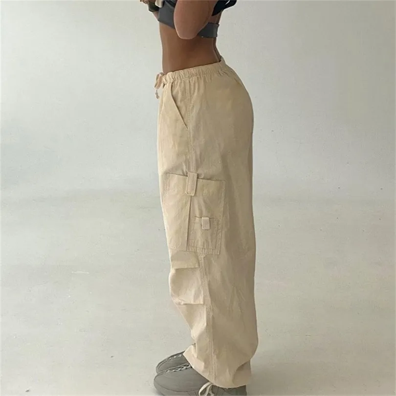 Damen Hosen Capris Hippie Y2K Cargo Frauen Niedrige Taille Kordelzug Lose Jogginghose Streetwear Casual Jogger Baggy Weites Bein Lange Hosen 221109