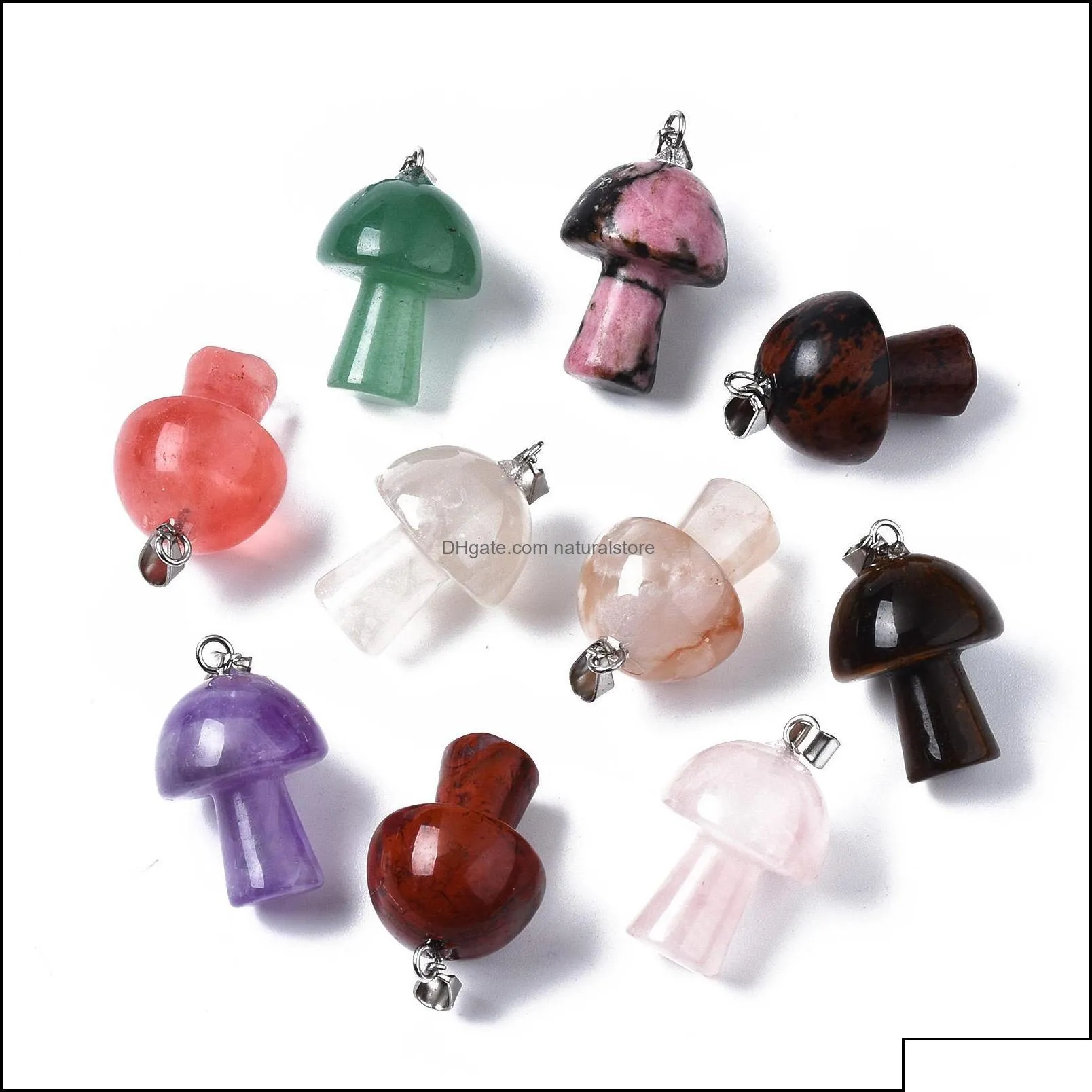 Pendentif Colliers Pendentif Colliers Pendentifs Bijoux Pierre Naturelle Sculpture Forme De Champignon Reiki Guérison Cristal Oeil De Tigre Rose Quart Otw3M