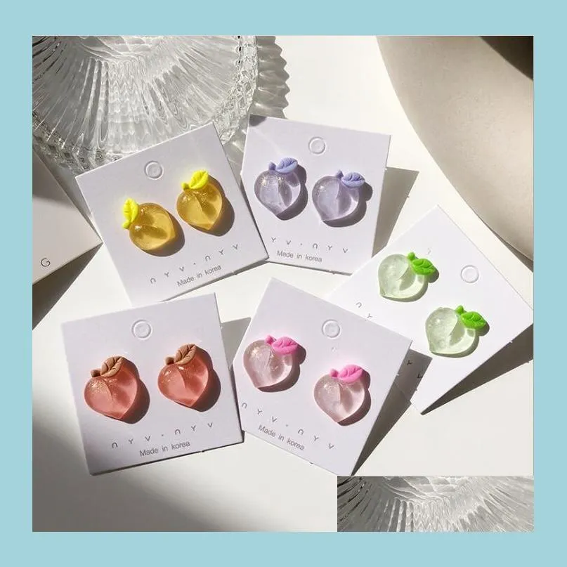 Stud Cute Girls Orecchini a bottone Coreano Peach Heart Orecchini acrilici per le donne 925 Sier Ear Nail Fashion Jewelry Drop Delivery all'ingrosso Dhhg0