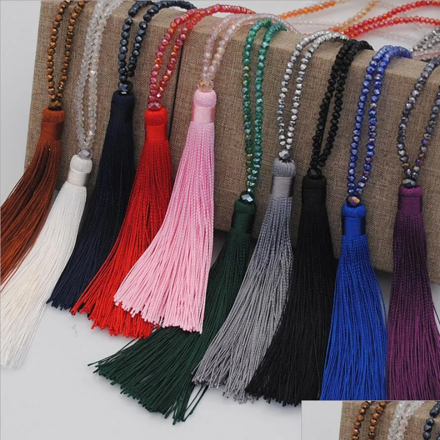 Hänge halsband med pärlor Tassels halsband tröja kedja long crystal mala pärlor meditation pendell mode smycken för damer helheter dh1rh