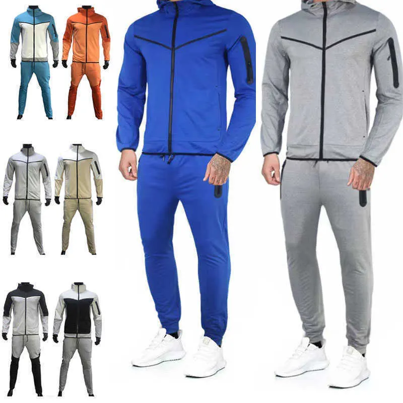 Tech Fleece Men Tracksuit Dwupoziomowy zestaw projektantów Trening Sport Sports Bluet High Qualitybig i wysoki wygodny sprężyna dressu