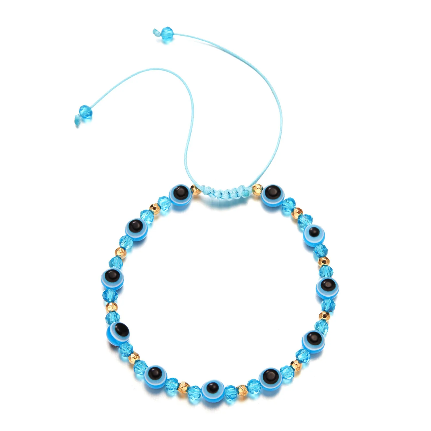 أزياء الأزياء الزرقاء العيون الزرقاء حبات سوار مضفر سلسلة حبل ملونة الخرز الكريستال الأساور للنساء هدايا المجوهرات المصنوعة يدويا