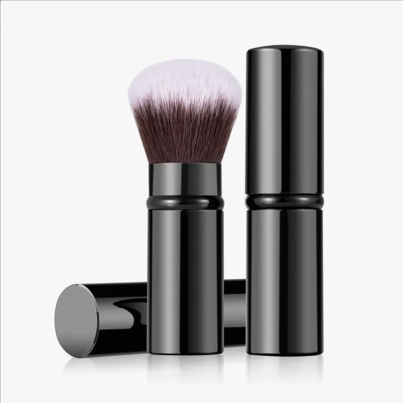 Travel Kabuki Makeup Brushes для фундаментального румянного бронзера и порошка выдвижной зеленый алюминий идеально подходит для Go