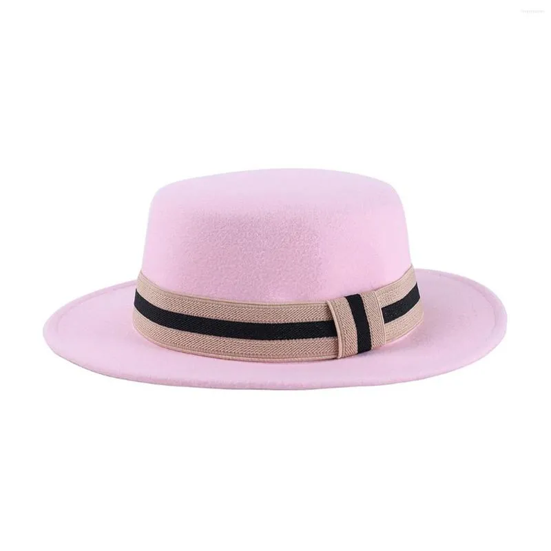 B￩rets Fedora Chapeaux Femmes hommes plate plate largeur ruban bande ruban ray￩ classique simple simple rouge noir noir d￩contract￩ formelle