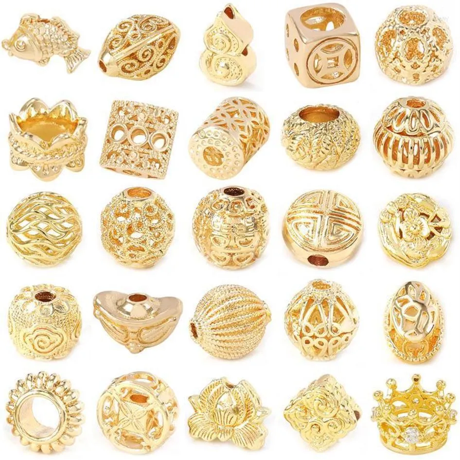 Andere 24K Goldfarbene Messing-Abstandsperlen für Armbänder, Schmuckherstellung, Diy-Halsketten, Ohrringe, Armbänder, Zubehör, Lois22176j