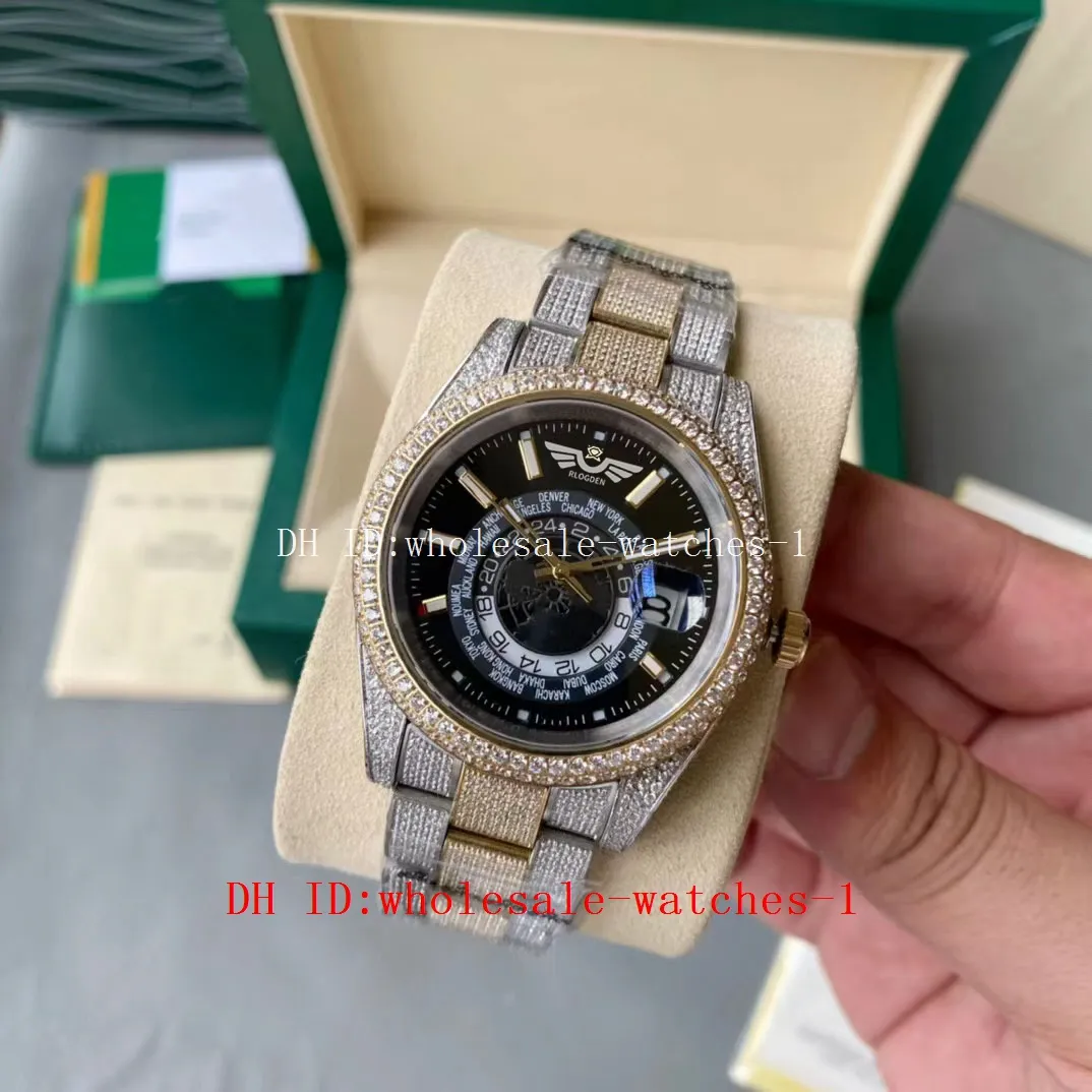 5 Star Super 17 Style Full Diamond Watch Sky-Dweller Black Dail Two-Tone Gold Steel 42mm Watch 326934 Automatic Sapphire Watches Mens Men's Wristwatches