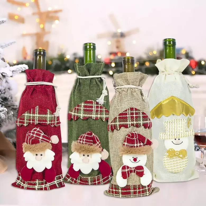 Noel Dekorasyonu Noel Baba Şarap Şişesi Kapak Noel Süsleri Mutlu Yıllar 2023 Noel Navidad Dekor P1110