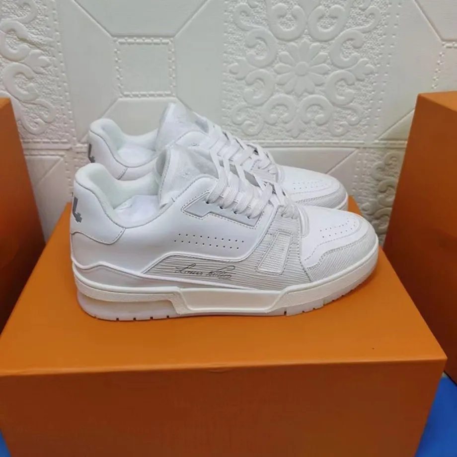 Hoogwaardige luxe designer schoenen mannen casual schoen fluorescerende gele en witte kalfsleer sneakers asdasdadad