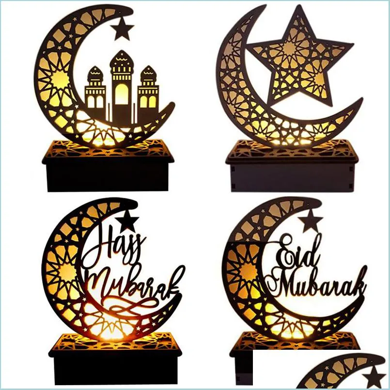 Andere feestelijke feestbenodigdheden Eid Mubarak Ramadan houten decor Hollow Moon Star zegenen woorddecoratie voor gelukkige thuiskamer tafel dhbqa