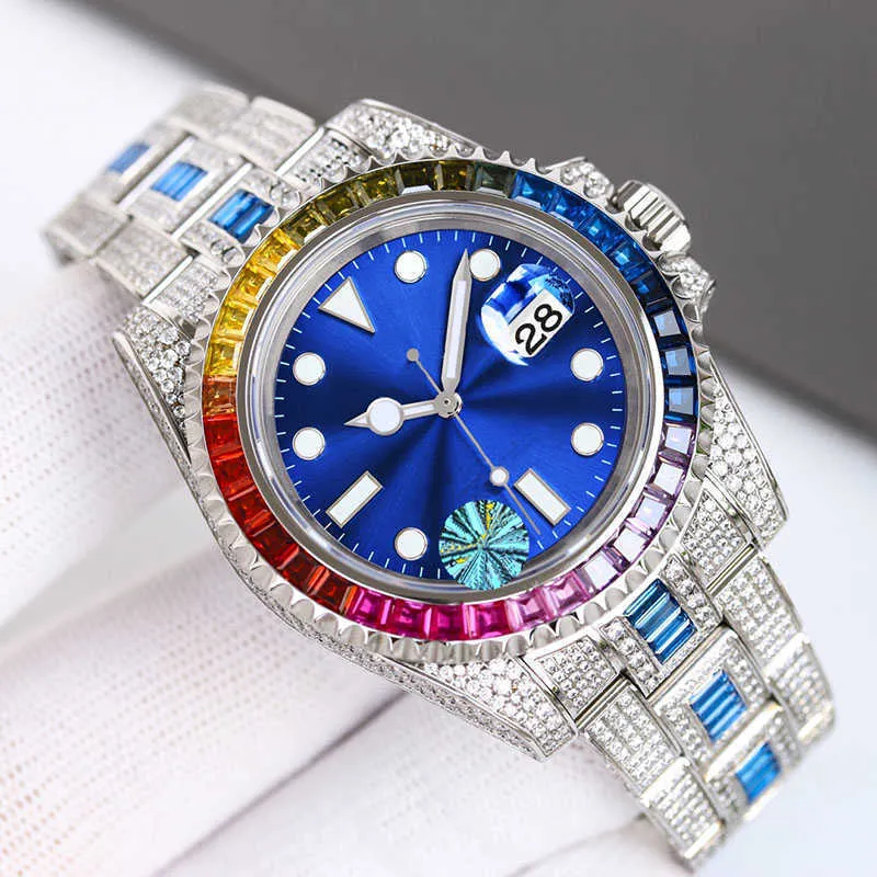 2023Wristwatches Diamond Mens Watch 40mm Automatisk mekanisk klocka Rainbow Square Diamonds Dial Sapphire Dign Wristwatch Montre de Luxe