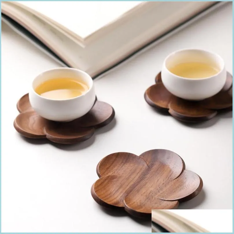 Mats Pads Walnut Wood Coasters Plum Blossom Shape Cup Pad Coffee Tea Wooden Drink Mat Home Bar Office Mug Coaster Drop Delivery Ga Dhnfg