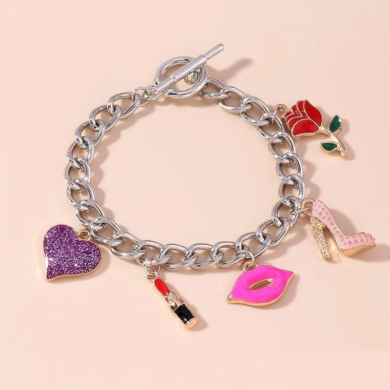 Bedelarmbanden bedelarmbanden punk dikke ketting prachtige bangle voor vrouwen hoge hakken lippenstift rode lip glitter liefde bloemenarmband dhla2