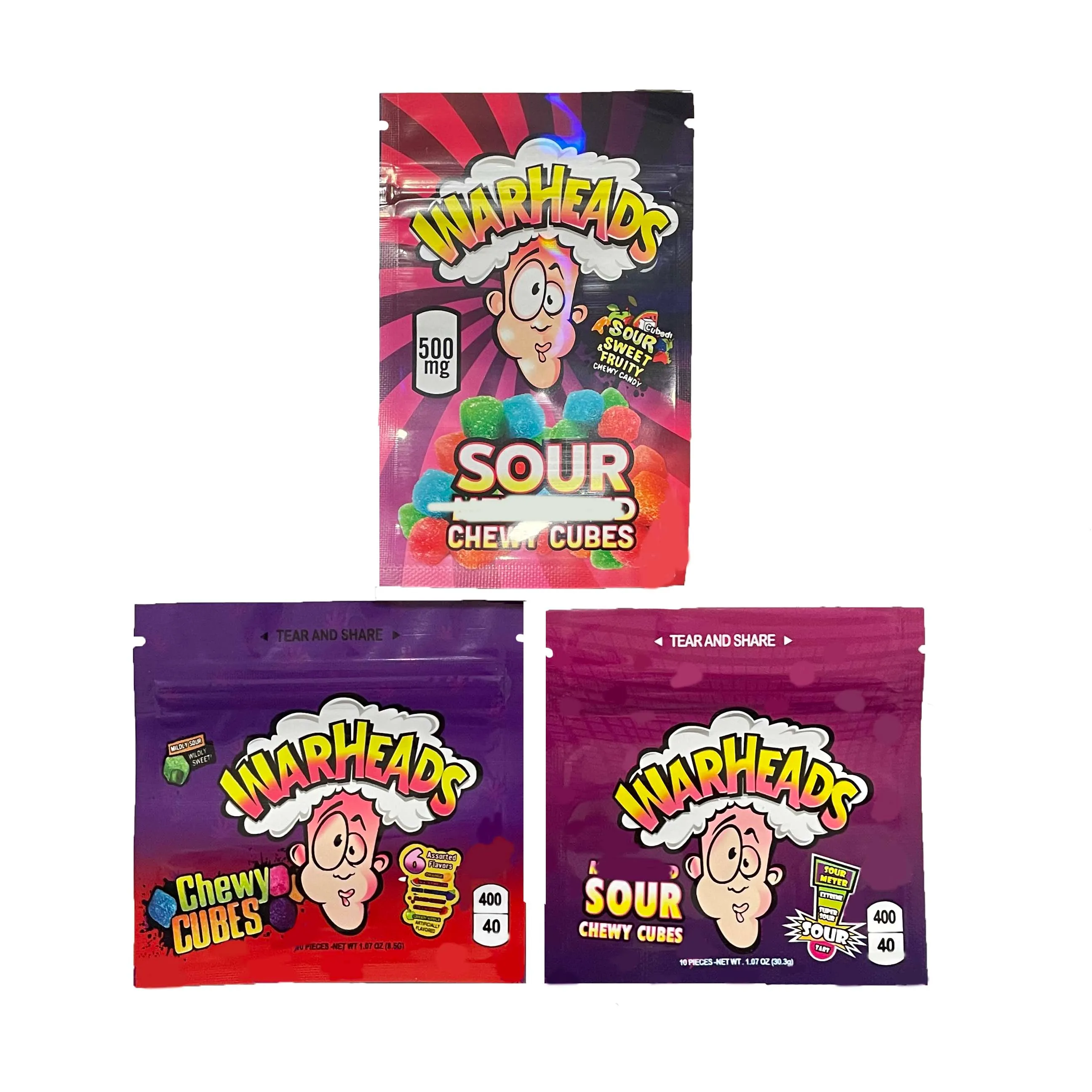 warheads edible mylar packaging xtremes bags sour chewy cubes wowheads 3 side seal zipper smell proof