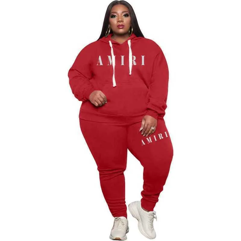 Ensemble de survetement pour la taille plus femme en 2 pieces Sweat a capuche Sweatpants sportifs decontractes Polyester manches longues 3xl 5xl