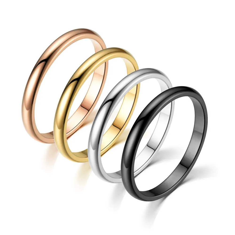 An￩is de banda 2mm 2m de banda simples anel em branco Superf￭cie lisa A￧o inoxid￡vel Tit￢nio rosa Gold Black Knuckle Rings For Women ￍndice F Dh9m5