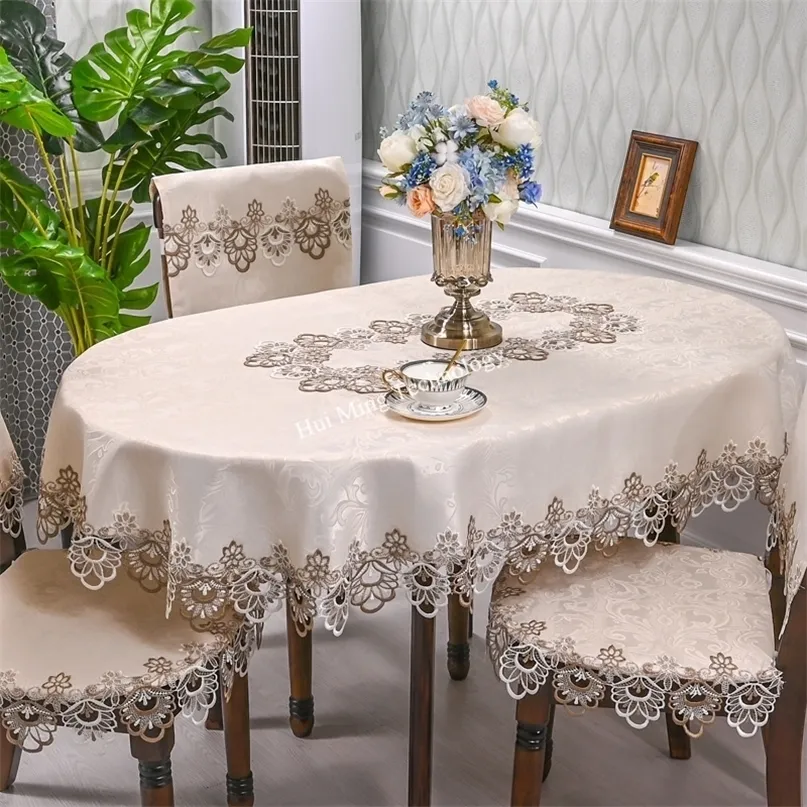 Nappe ovale Satin brodé pli thé Europe salle à manger couverture tissu dentelle Art poussière chaise 221109