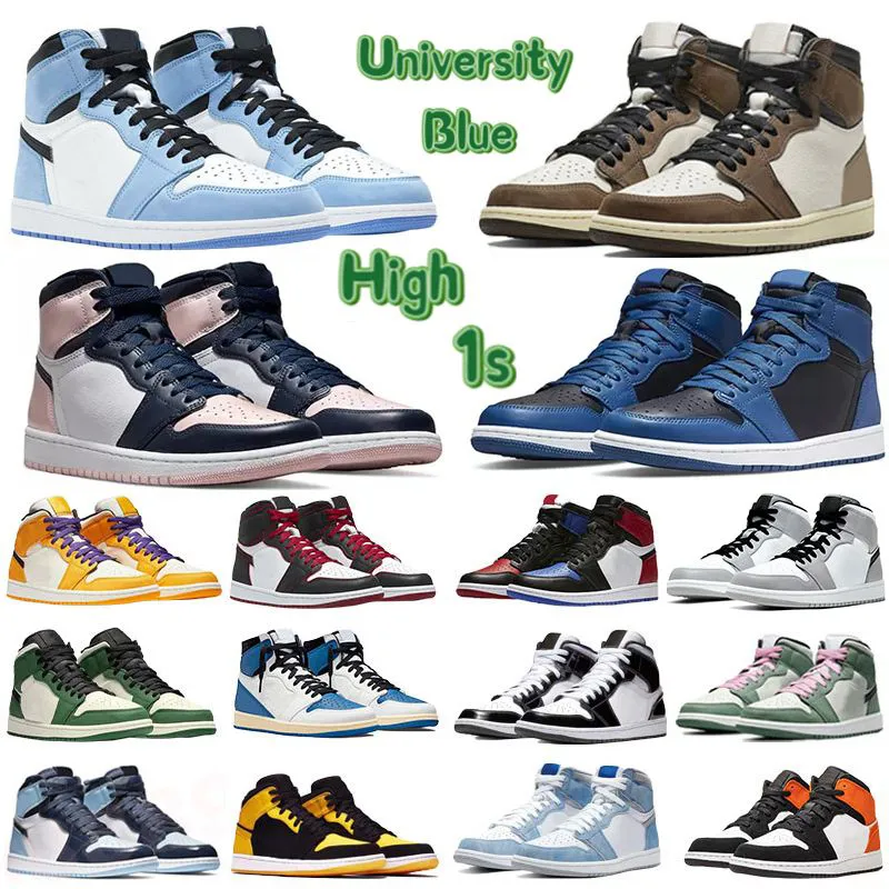 En iyi moda jumpman 1s yüksek basketbol ayakkabıları erkeklerden arındırılmış mavi koyu mocha hafif duman gri hiper Chicago patent yetiştirilmiş kraliyet ayaklı açık spor spor ayakkabılar