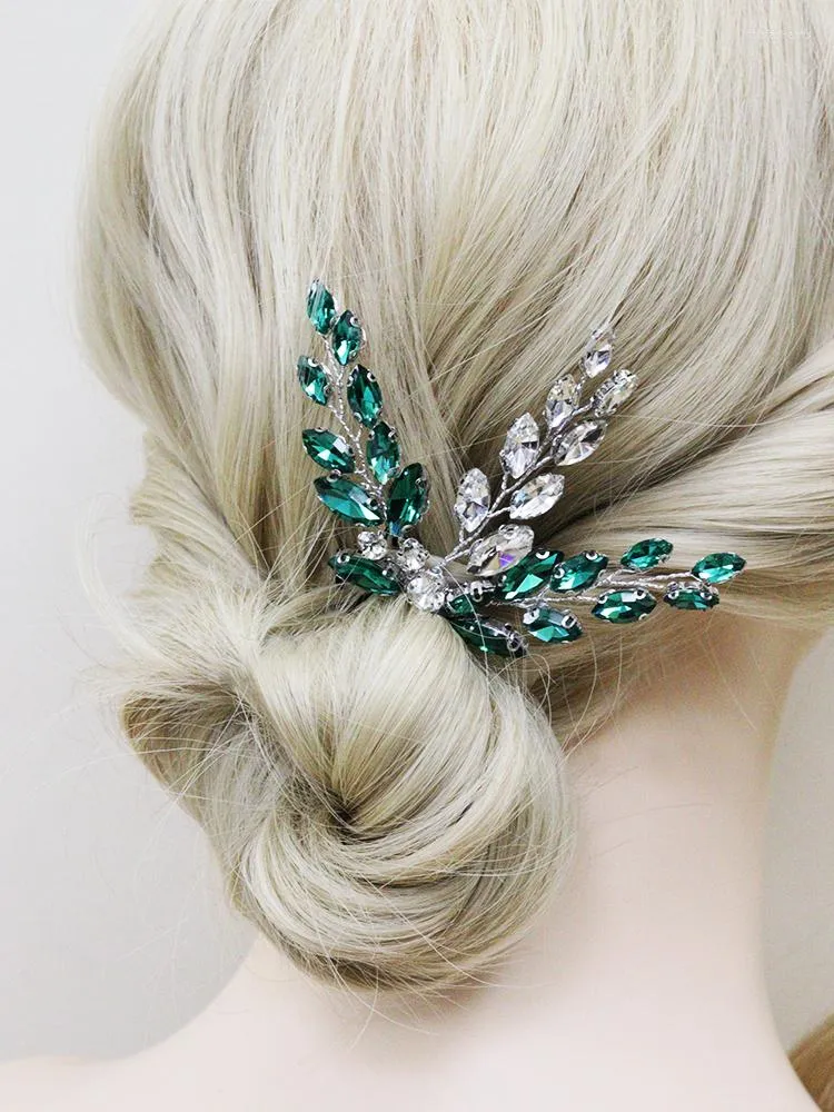 Cabeças de cabeceiras boêmios Emerald Green Hair Pins Fades Rhinestone Mulheres Meninas Acessórios de casamento para cocar