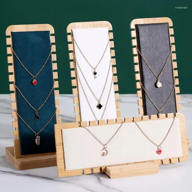 Jewelry Pouches 24 Slots Wood Display Stand Holder Pendant Chain Handing Multiple Necklace Easel Showcase Organizer