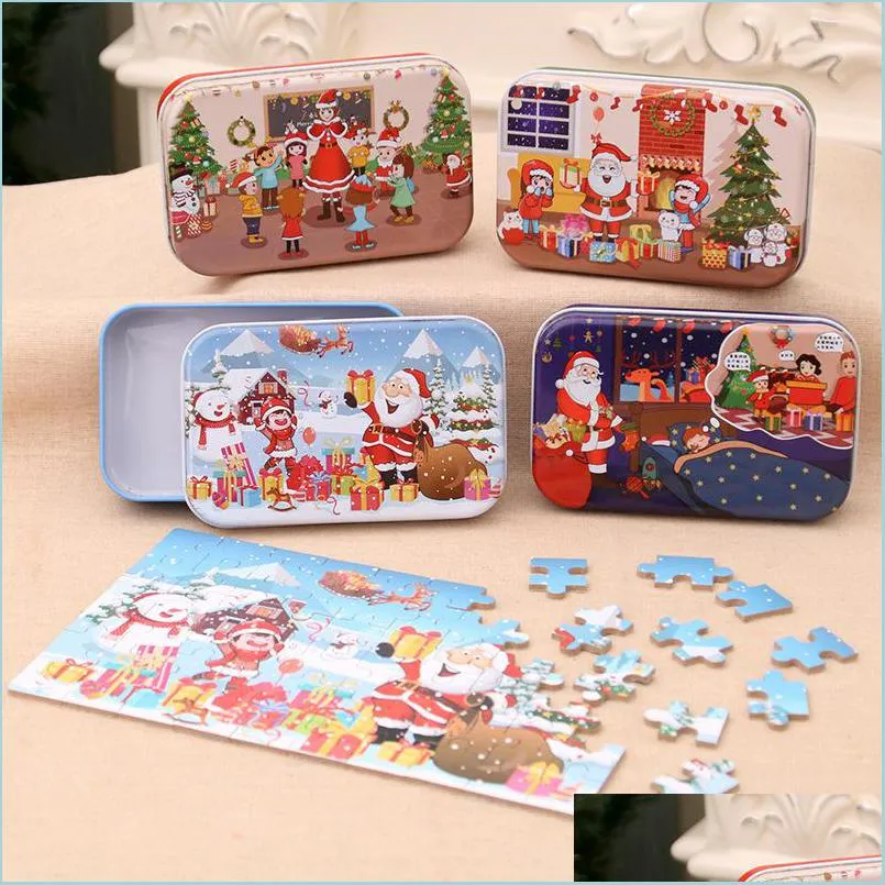 Décorations de Noël Puzzle en bois de Noël pour enfants Jouet Père Noël Noël Enfants Début éducatif Bois Puzzle Cadeaux Drop Livraison H Dhxft