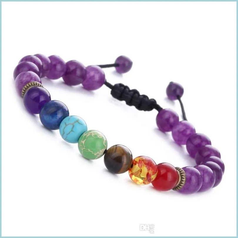 Kralen 7 chakra lava genezing nce kralen streng charme armbanden kralen stenen weven touw armband vrouwen mannen yoga sieraden drop schip deli dhaml