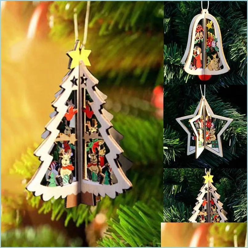 Décorations De Noël 3D De Noël En Bois Pendentif Arbre Ornement Diy Santa Décor De Noël Pour La Fête À La Maison Année Bois Drop Delivery Garden F Dhcyn