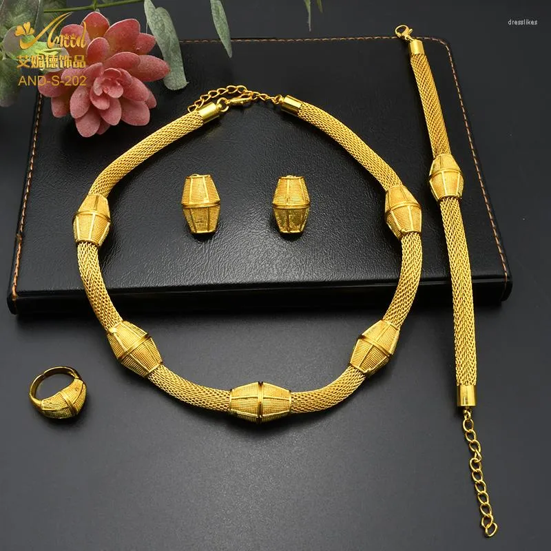 Collier et boucles d'oreilles ensemble de bijoux pour femmes nigérianes de mariage, bijoux en or 24 carats, colliers ras du cou, Bracelet, boucle d'oreille, bague, cadeau érythréen