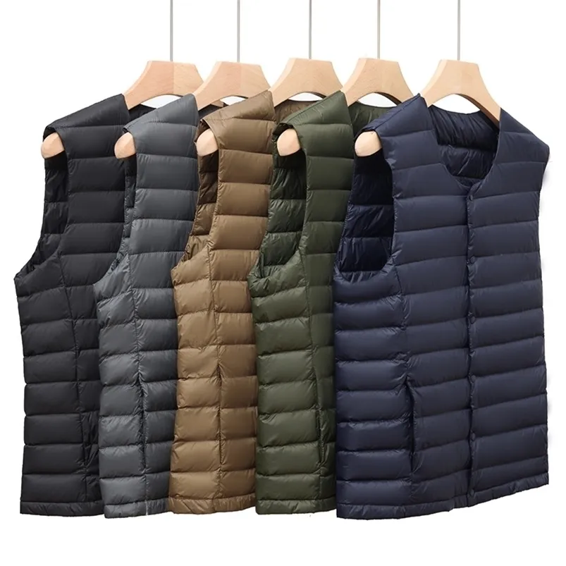 Męskie Down Parkas Bang 7xl plus size 90 Biała kamizelka Mężczyźni Ultra Light Portable V-Neck Sleveless Man Winter Warm Lineer 221110