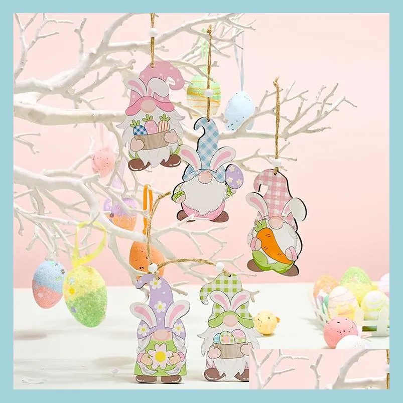 Party Favor Pâques Party Favors En Bois Gnomes Pendentif De Voiture Avec Corde Suspendue Enfants Cadeaux Décoration De La Maison Drop Delivery Jardin Festive Dhthi