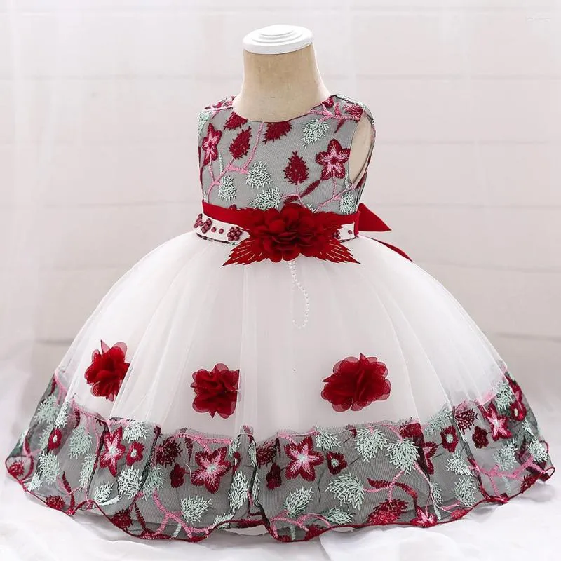 Vestidos de niña, vestido de bebé hecho a mano con flores para bautismo, 1 año de cumpleaños, ropa con lazo para niñas, disfraz, regalos de 0 a 8 años