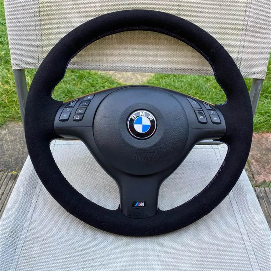 DIY All Black Suede Red Thread Hand Sew Wrap Steering Wheel Cover For