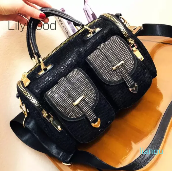 Sacs de soirée Femme Mode Mesh Netting Diamants Multi-poches Messenger Sac Femmes Tendances Brillant Strass Boston Satchel Épaule