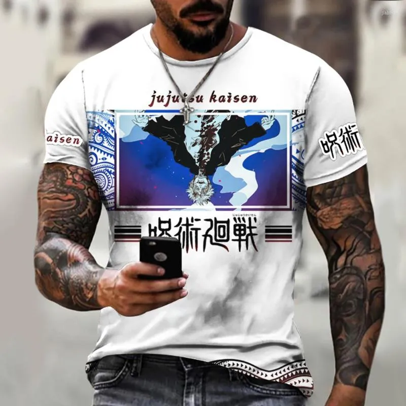 Herr t-skjortor sexig design t-shirt 3d anime jujutsu kaisen tryck harajuku kort ärm fitness street hiphop stil individualisering