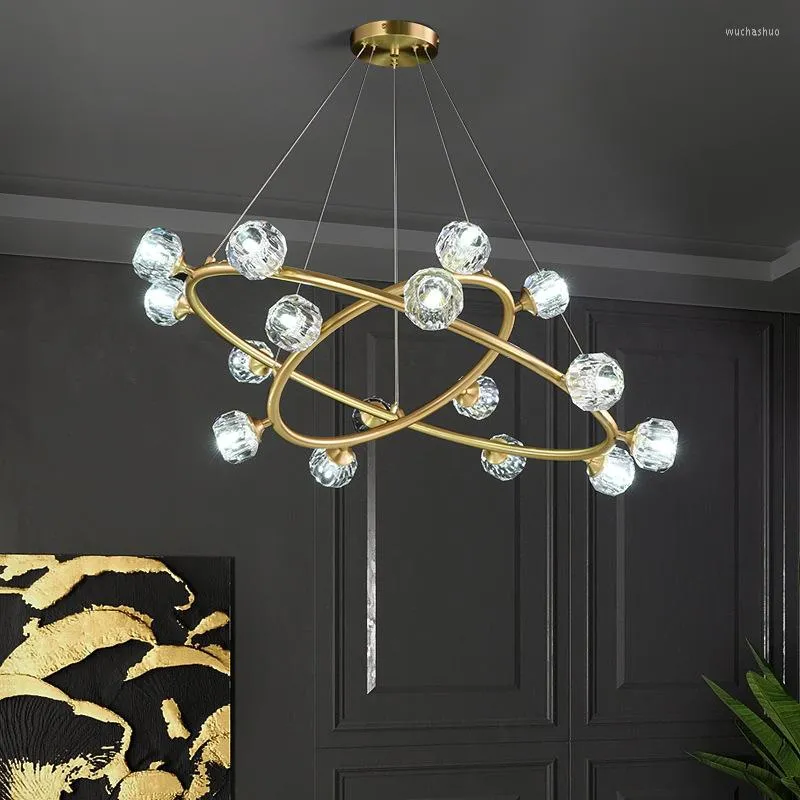 Chandeliers LED LIGHT LIGHT LIGHTURY 북유럽 거실 Crystal Chandelier Modern Minimalist Creative Dining Bedroom Lamp Copper Club EL