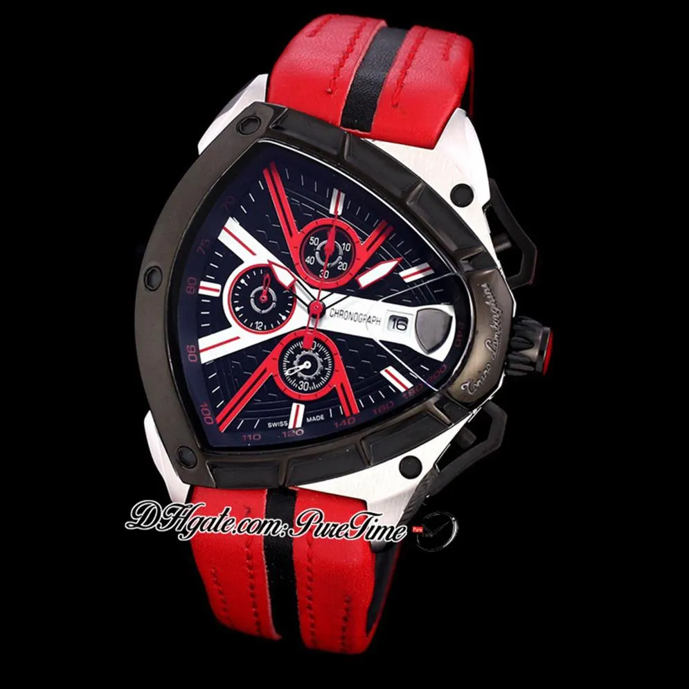 2021 Nouveau Tonino Sports Car Bovins Suisse Quartz Chronographe Montre Homme Deux Tons PVD Cadran Noir Dynamique Sports Cuir Rouge Puretime 301K