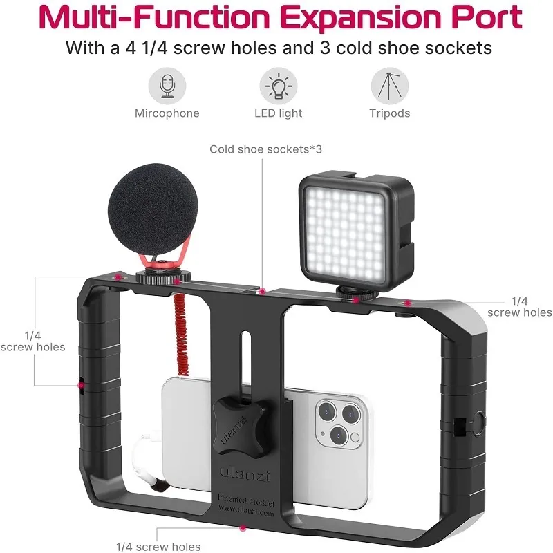 OUNA Vlog Kit,Smartphone Vlog Kit Mini LED Video Light Cardioid