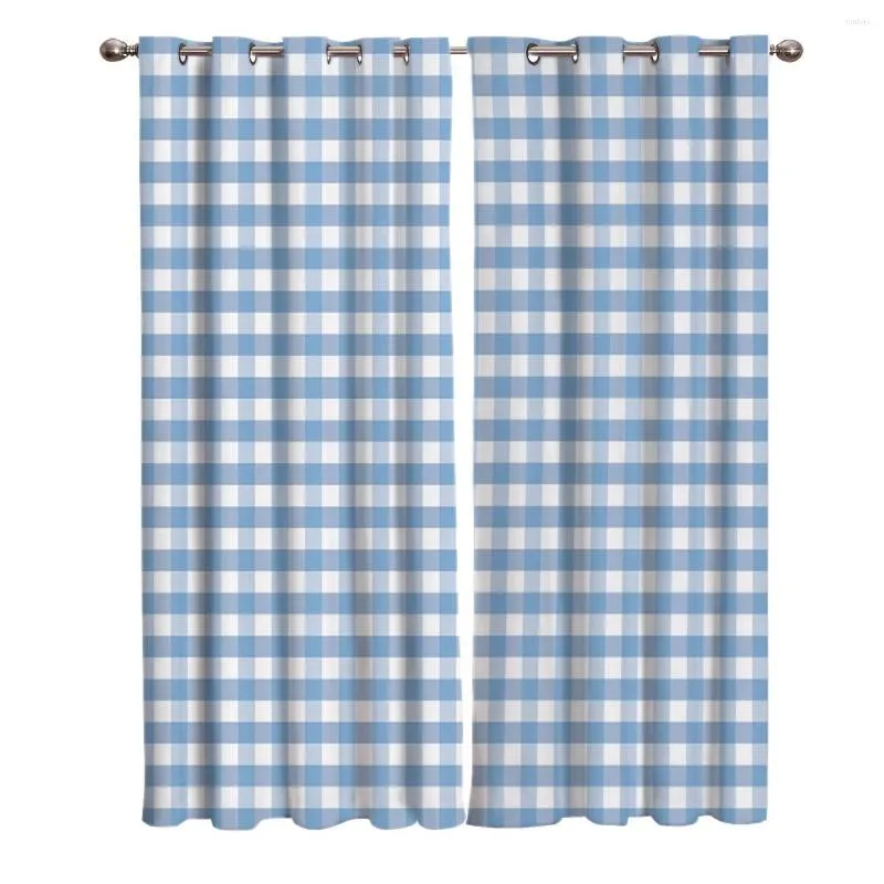 Curtain White Blue Plaid Window Curtains Living Room Bathroom Kitchen Kids Panels With Grommets Outdoor Party Decor