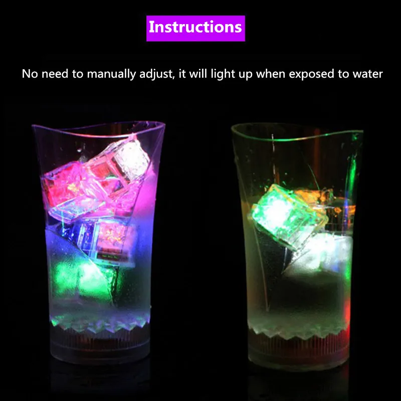 Home Decor Electronics Lamp LED Ice Cubes Light Glowing Flash Neon Halloween Liquid Activated Submersible Christmas Party Magic Block Colorful in Water 12pcs a Lot
