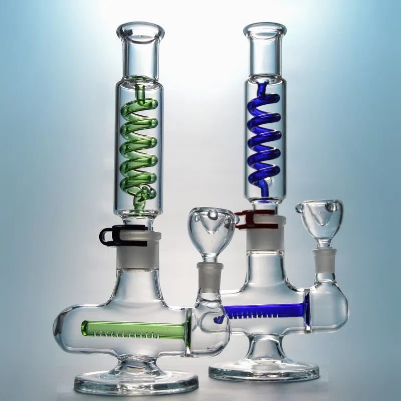 11 Inch Condenser Coil Hookahs Build Bong Freezable Perc Bongs Inline Perc Oil Glass Water Pipes 14mm Joint Dab Rigs With Bowl